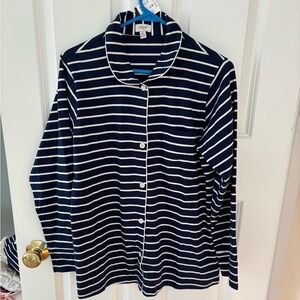 J. Crew Navy and White Striped Womans Pajama Set Large Petite